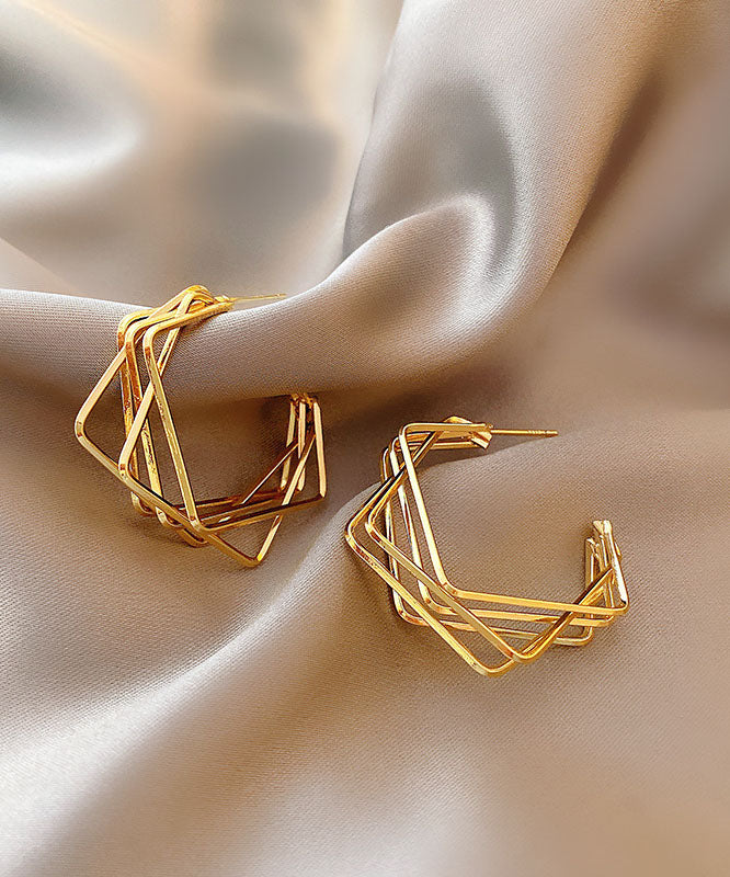 Gold Sterling Silver Alloy Square Hoop Earrings