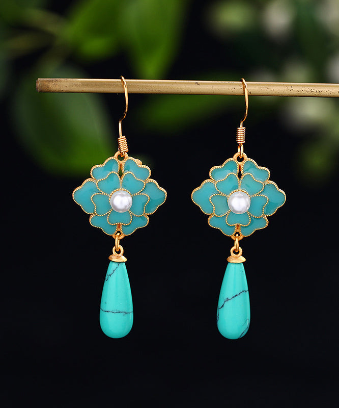 Grass Green Gold Plated Turquoise Drop Earrings