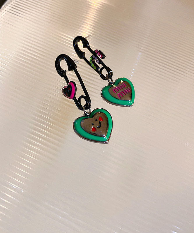 Graphic Drip Love Glaze Drop Zircon Earrings Alloy Green