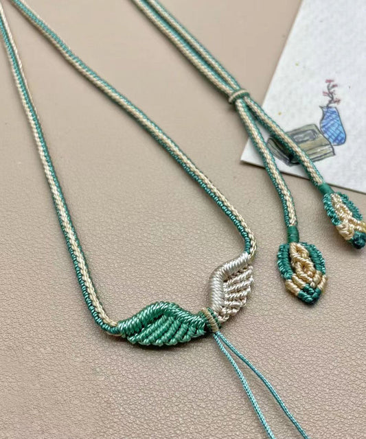 Green Fabric Art Handwoven Tassel Pendant Necklace