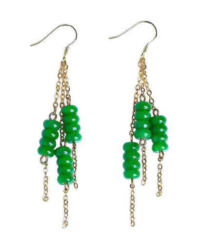 Sterling Silver Overgild Dry Green Abacus Tassel Drop Earrings