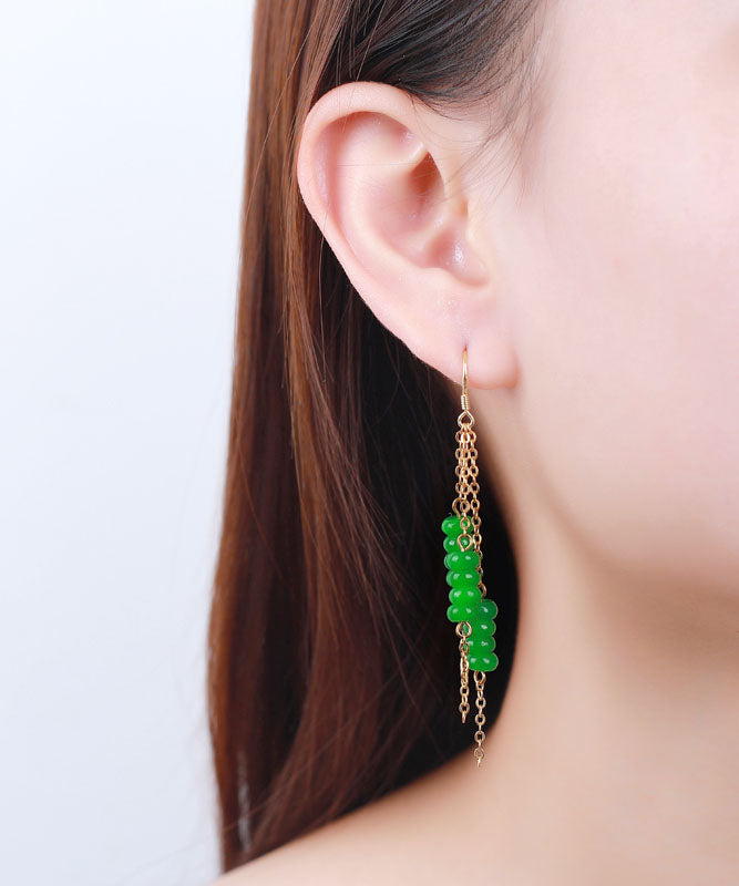 Green Sterling Silver Overgild Dry Green Abacus Tassel Drop Earrings