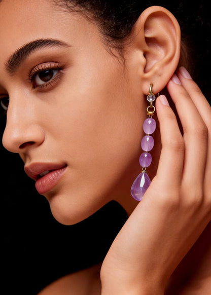 Light Purple Droplet Shape Crystal Drop Earrings