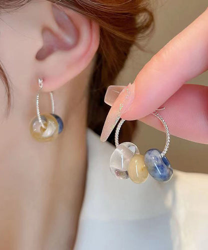 Multicolour Copper Gem Stone Glass Hoop Earrings