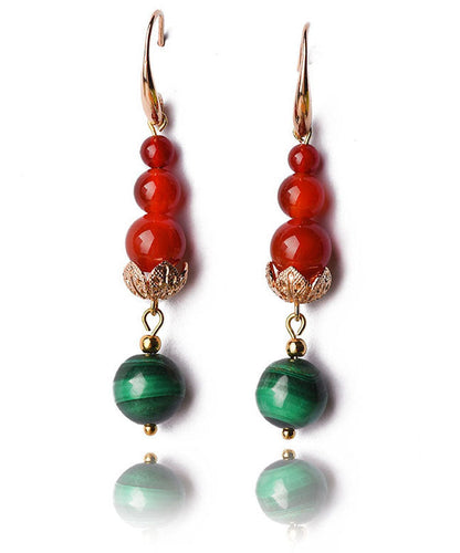 Overgild Agate Gem Stone Round Drop Earrings