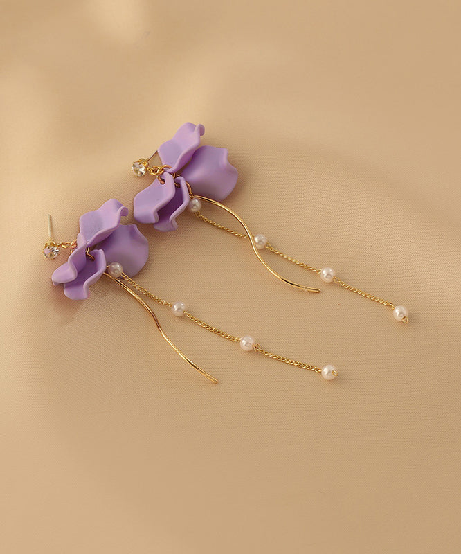 Purple Alloy Long Tassel Drop Earrings Ly1802
