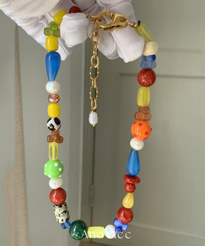 Rainbow Sterling Silver Overgild Asymmetric Gem Stone Gratuated Bead Necklace