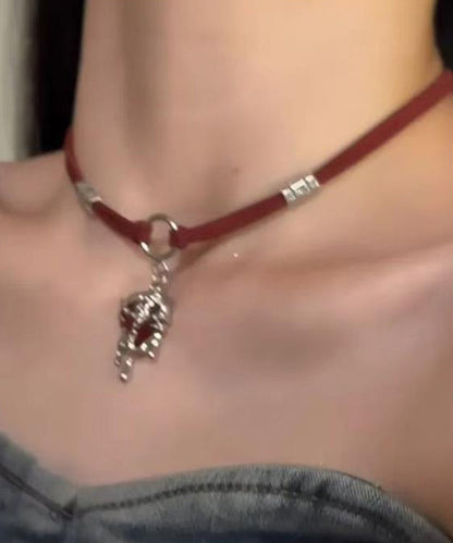 Red Stainless Steel Silk Velour Love Pendant Necklace Yd013