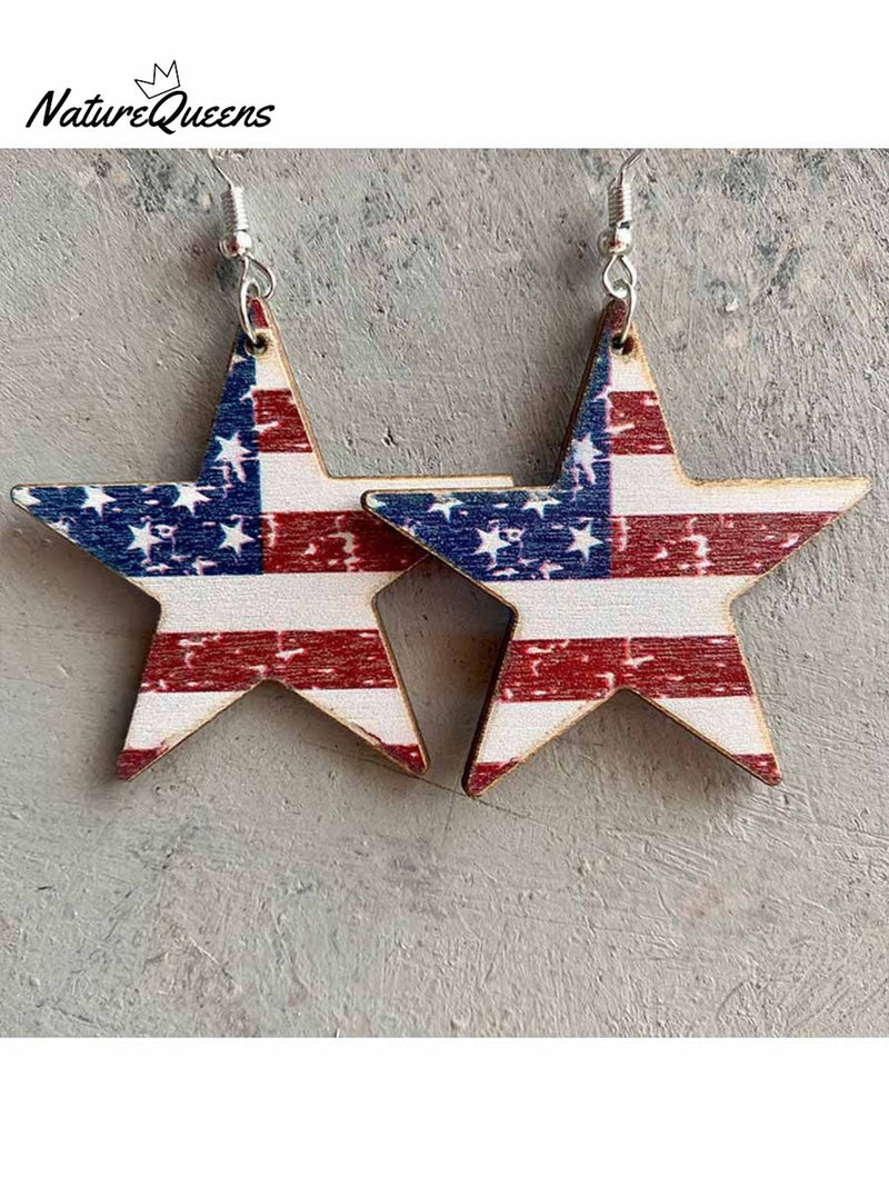 Independence Day Wooden Western Earrings