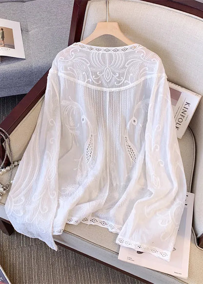 Apricot V Neck Hollow Out Embroidered Lace Cardigans Spring
