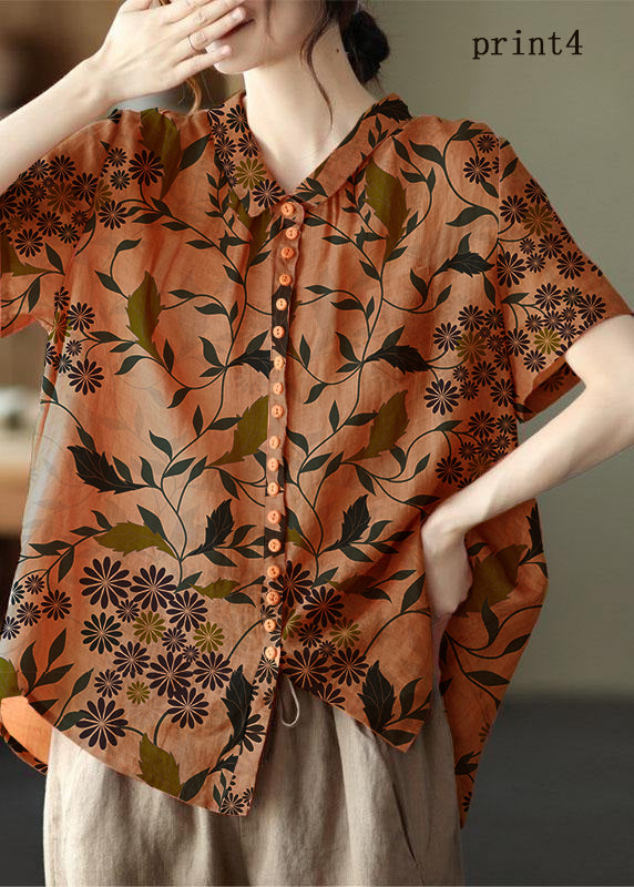 Print4 Peter Pan Collar Pockets Patchwork Ramie Cardigan