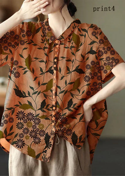 Print3 Peter Pan Collar Pockets Patchwork Ramie Cardigan