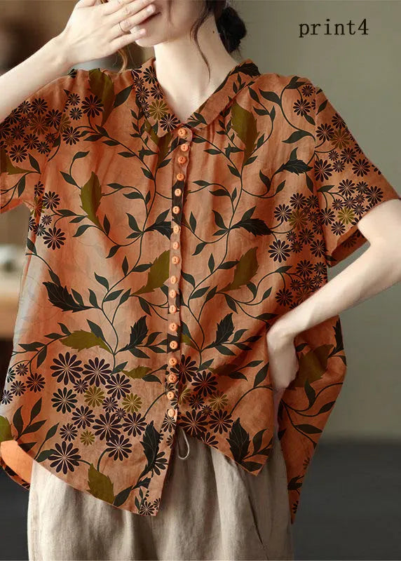 Print3 Peter Pan Collar Pockets Patchwork Ramie Cardigan