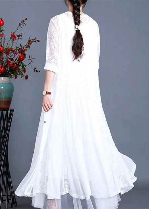 Unique White Summer Button Lace Long Cardigans