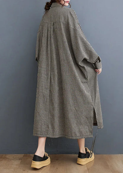 Peter Pan Collar Plaid Cotton Shirts Dress Fall