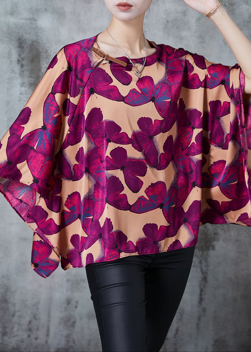 Brown Oversized Butterfly Silk Shirt Batwing Sleeve