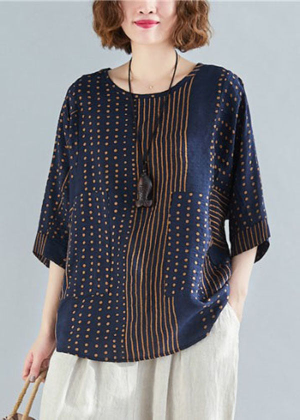 Simple Navy O-neck Patchwork Applique Print Cotton Tank Tops Summer