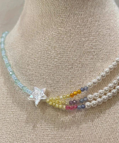 Colorblock Pearl Beads Layered Star Gratuated Bead Necklace