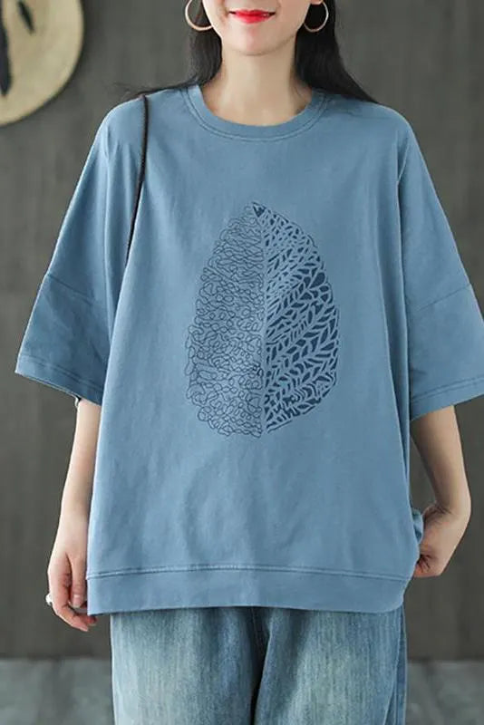 Limited Stock- Leaf Printed Summer Half Sleeve Cotton T-shirt