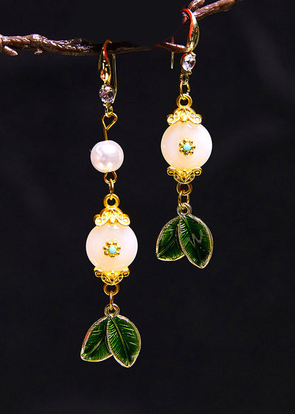 White Jade Leaf Metal Drop Earrings New Style