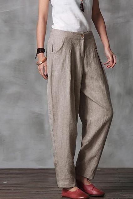 Cotton Linen Trousers Pencil Pants