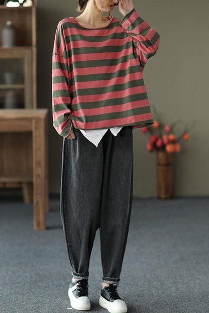 Limited Stock- 100% Cotton Spring Striped T-shirt