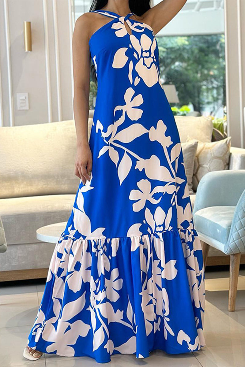 Flounce Halter Printed Dresses