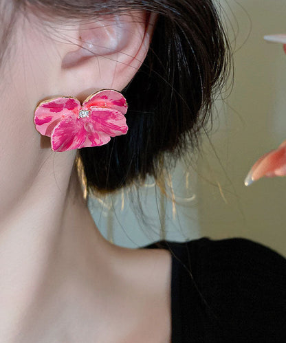 Oversize Pink Copper Zircon Oil Drip Stud Earrings