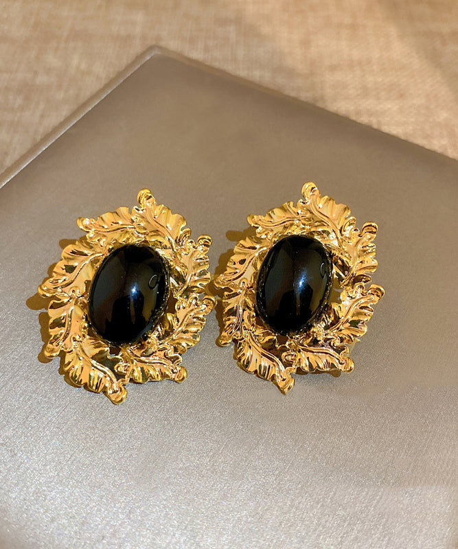 Black Copper Zircon Pearl Stud Earrings