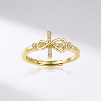 Tie & Cross Silver Ring With Zircons - (adjustable)