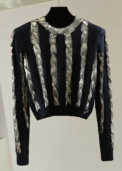 French Black O-neck Cozy Cotton Knit Sweaters Winter