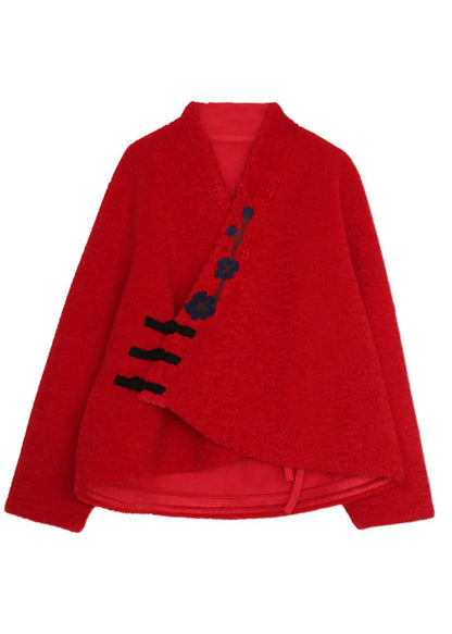 Stylish Red Button Embroidered Woolen Coats Spring