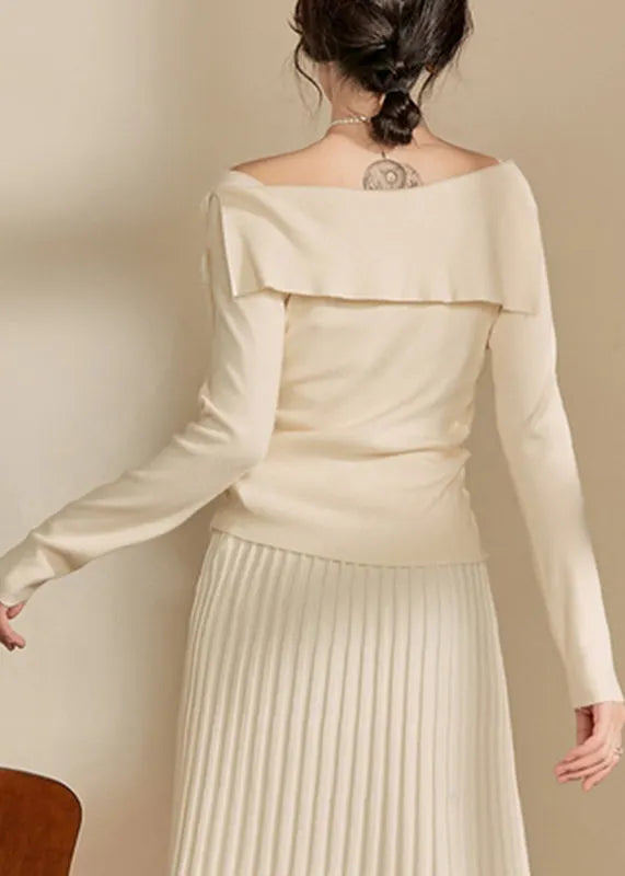 White Cold Shoulder Cotton Knit Sweaters Fall