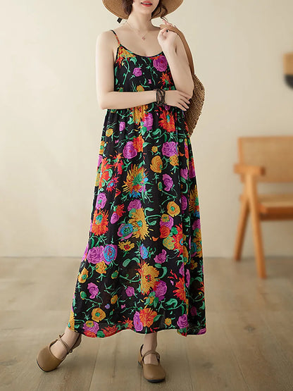 Artsy Summer Flower Loose Vest Dress