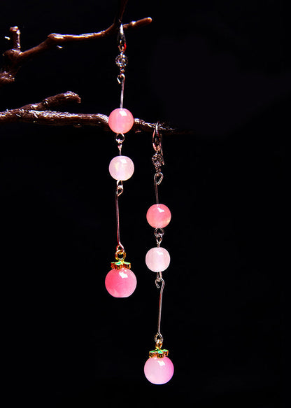 Pink Beads Acrylic Tassels Drop Earrings