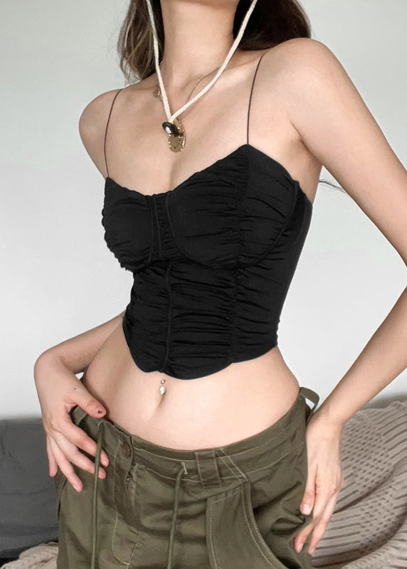 Summer Spicy Girl Black Strapless Small Suspender Backless Short Top
