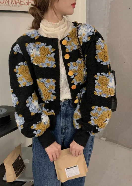 Handmade Black Embroidered Faux Fur Jacket Spring