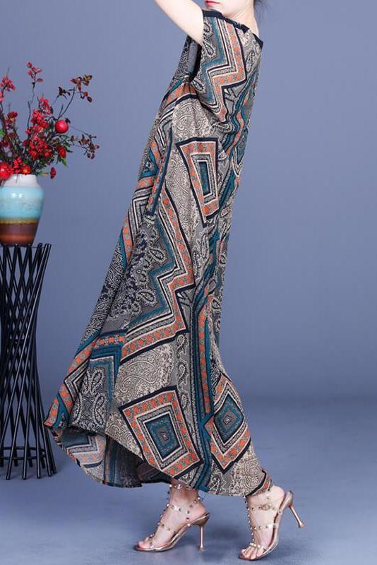 Geometric Print Pocket O Neck Maxi Dress