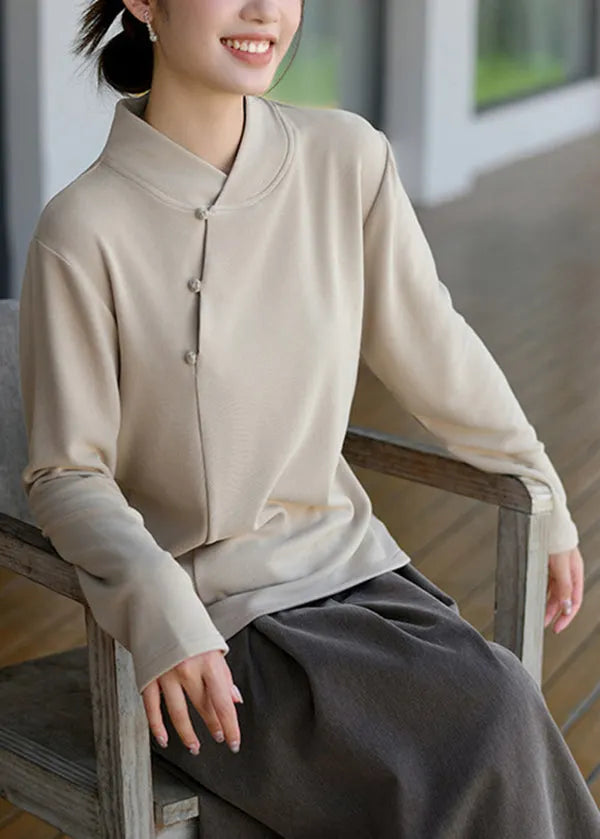 Red Stand Collar Warm Cotton Shirt Spring
