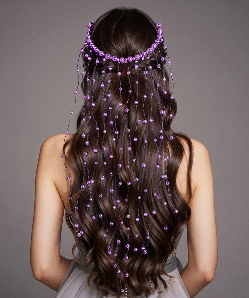 Handmade Purple Pearl Tassel Hairpiece