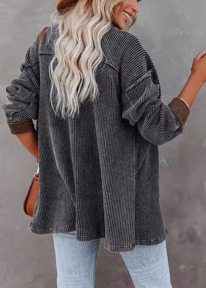 Grey Peter Pan Collar Pockets Patchwork Cotton Coats Fall