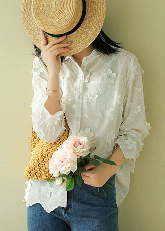Fitted White Peter Pan Collar Cotton Top Spring