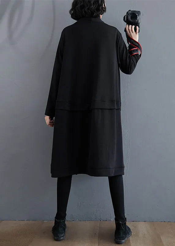 Black V Neck Pockets Patchwork Cotton Cardigans Fall