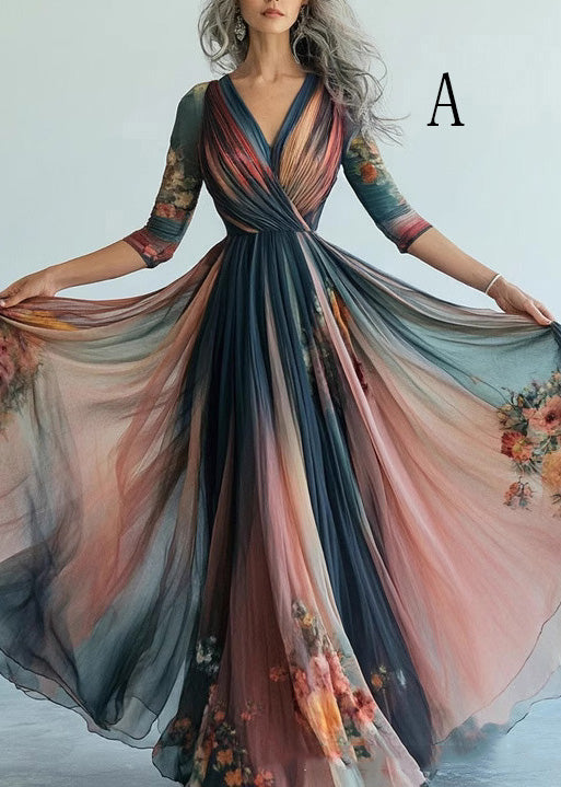 New Long Sleeved Exra Large Hem Print Dress