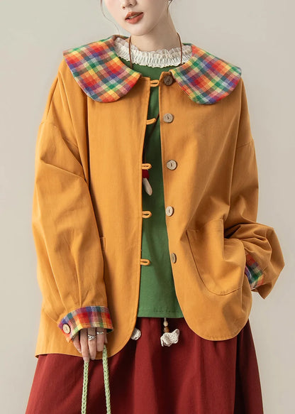 Art Orange Peter Pan Collar Patchwork Cotton Coat Spring