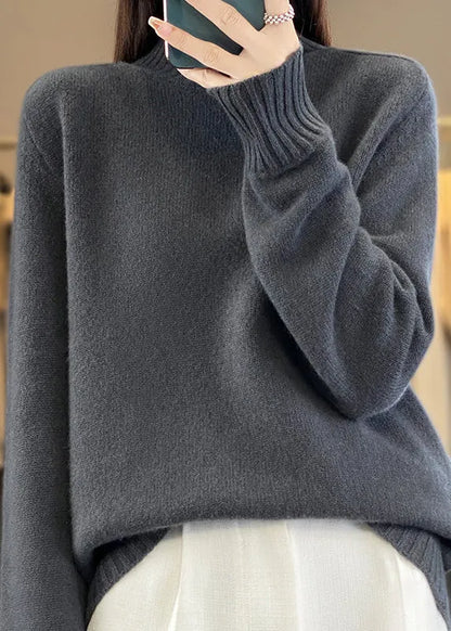 Green Half Hign Neck Thick Woolen Knit Sweaters Winter