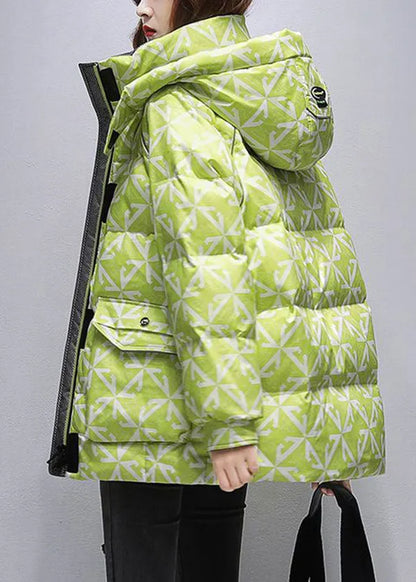 Black Hooded Print Fine Cotton Filled Coats Winter