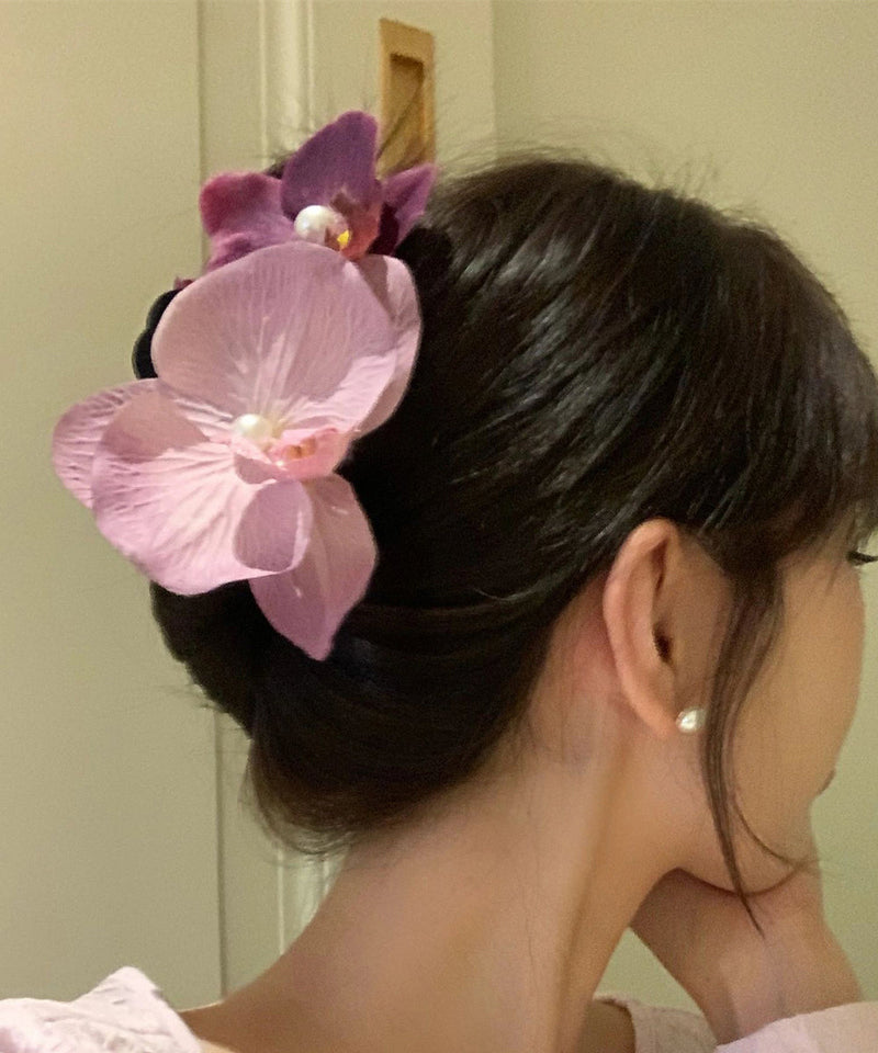 Diy Colorblock Alloy Pearl Butterfly Orchid Hairpin