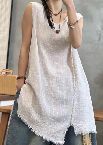 Light Khaki Asymmetrical Linen Waistcoat Sleeveless