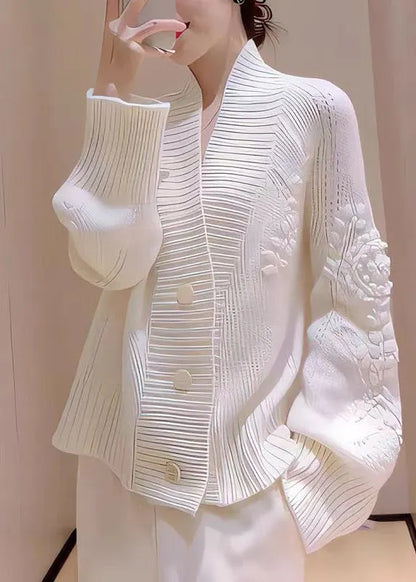Italian White V Neck Button Knit Cardigans Fall